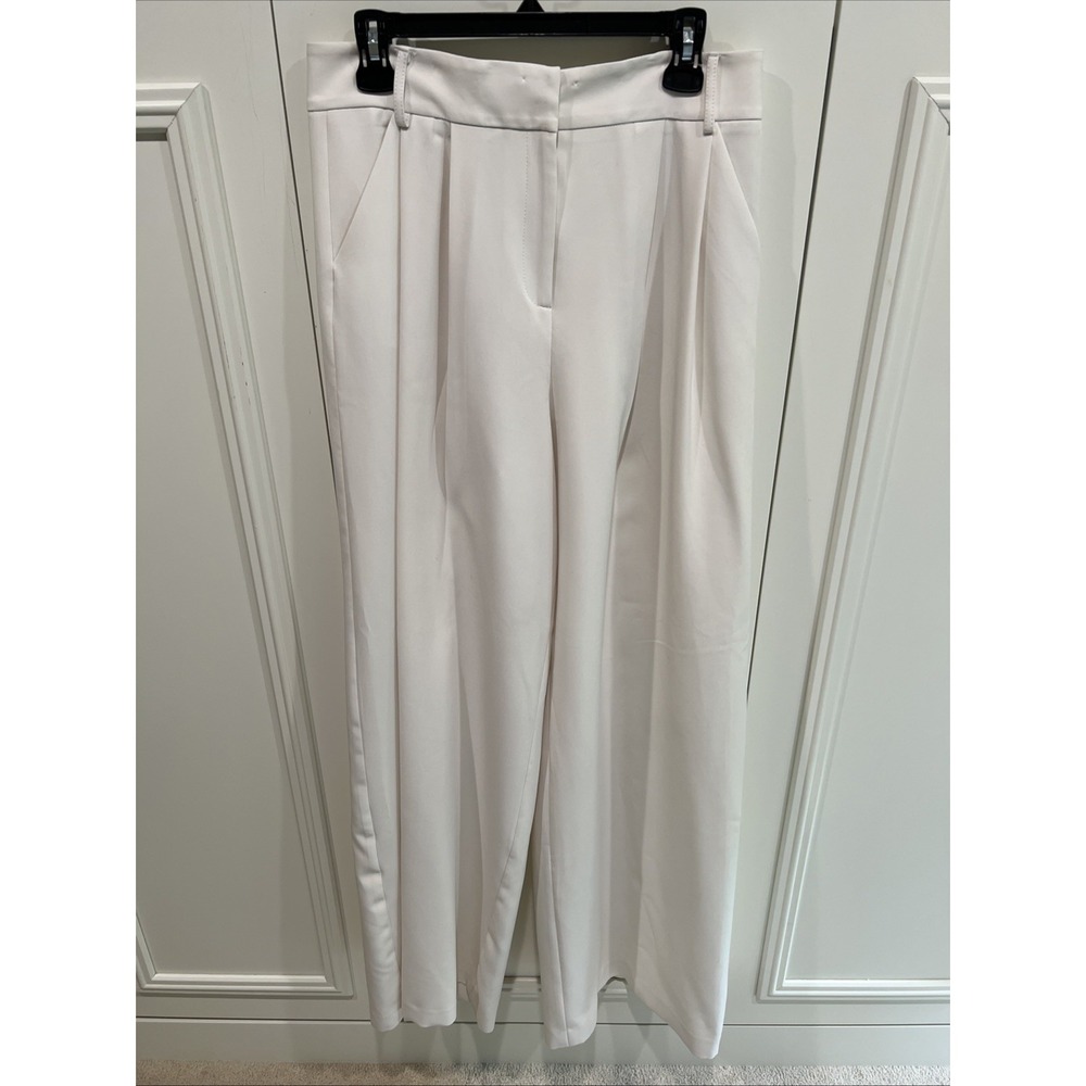 Milly Ivory Wide Leg Dress Pants Women's Size 12 Minimalist Designer USA Made